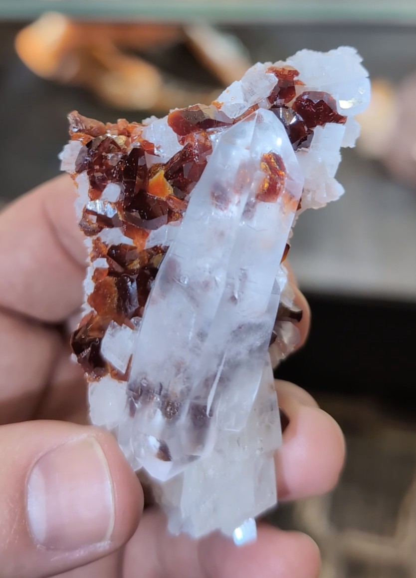 Quartz with Red Uvite Tourmaline - Doubly Terminated Crystal on Druse Matrix, Brazil